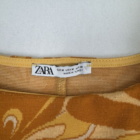 Zara Top Womens Medium Yellow Floral Cropped Retro 70s Funky Boho Fairy Festival - Picture 9 of 12